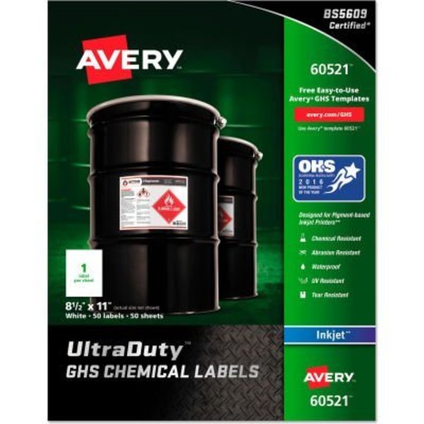 Avery Dennison Avery Full-Sheet GHS Chemical Waterproof & UV Resistent Labels, Inkjet, Letter, 50/Pack 60521